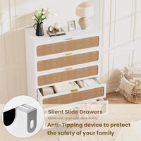 Garvee 5 Drawer Dresser for Bedroom, Rattan Chest of Drawers with Deep Drawers, Large Modern Double Dresser for Closet with Wide Top, Horizontal Wooden Dresser for Living Room, Hallway, Kids Room, Natural