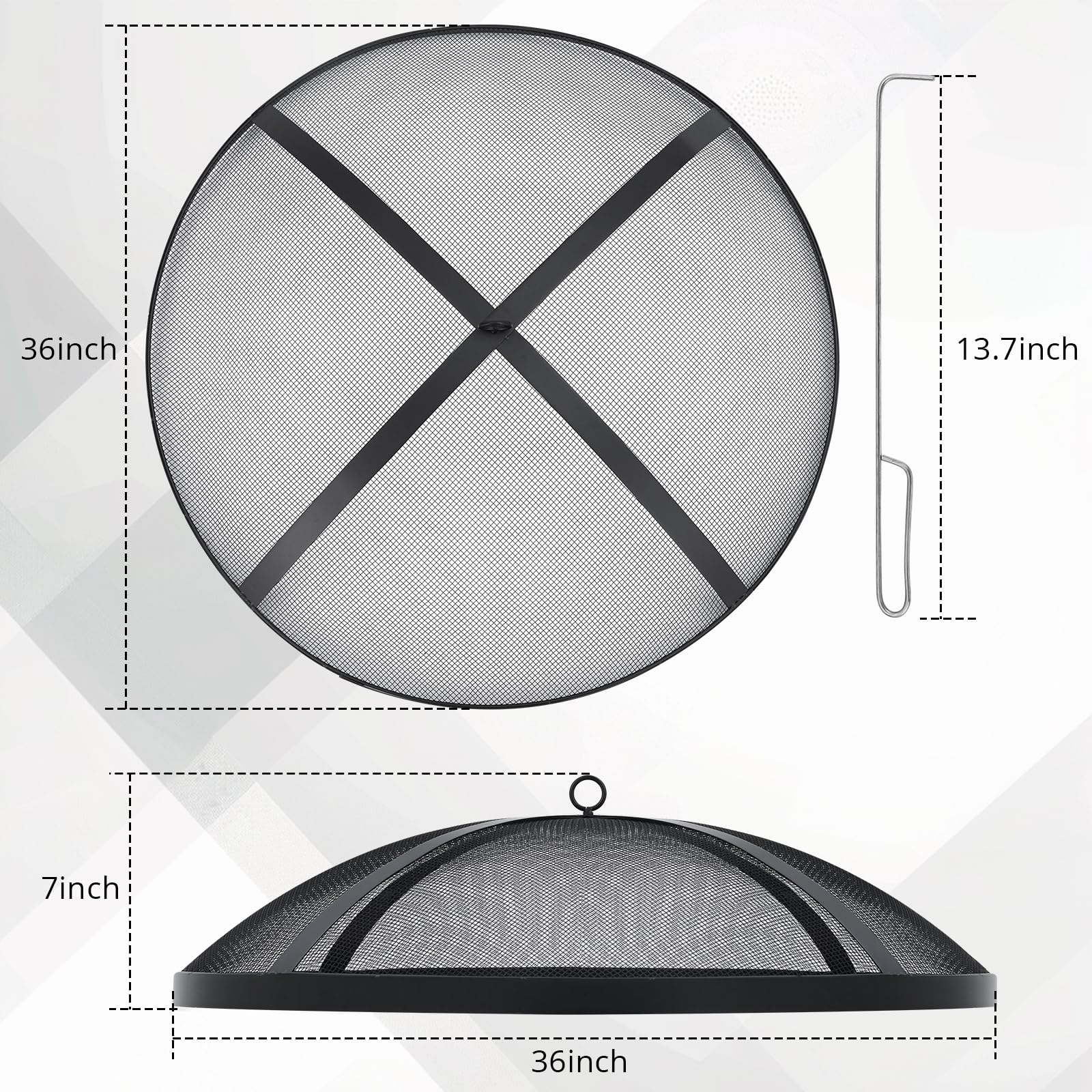 Garvee Fire Pit Spark Screen Cover for Campfires - Easy Lift Stainless Steel, Mesh Protector, Guide Rod Included, Outdoor Patio & Backyard Accessory, Black，36 * 36 * 7inch