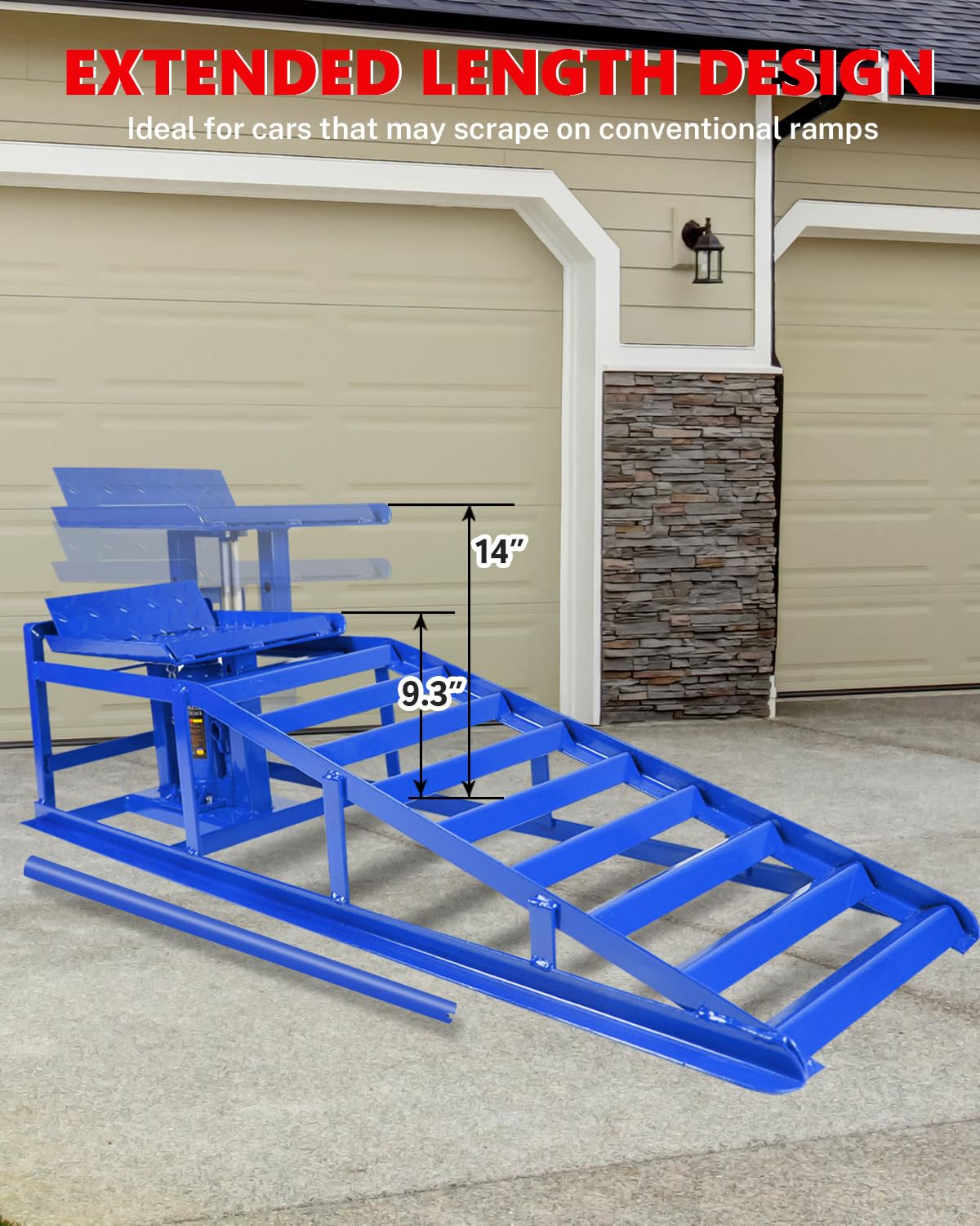 Garvee Hydraulic Car Ramps - 5T/11,000 lbs Heavy-Duty Steel, Adjustable Height 9.3"-14", Low-Profile, Anti-Slip Design for Garage Repair, 2 Pack, Blue