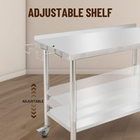 GARVEE 48"L x 24"W x 35"H Stainless Steel Work Table - Heavy-Duty Prep Table with Undershelf, Backsplash, Wheels, and Garbage Rack for Kitchen and Commercial Use