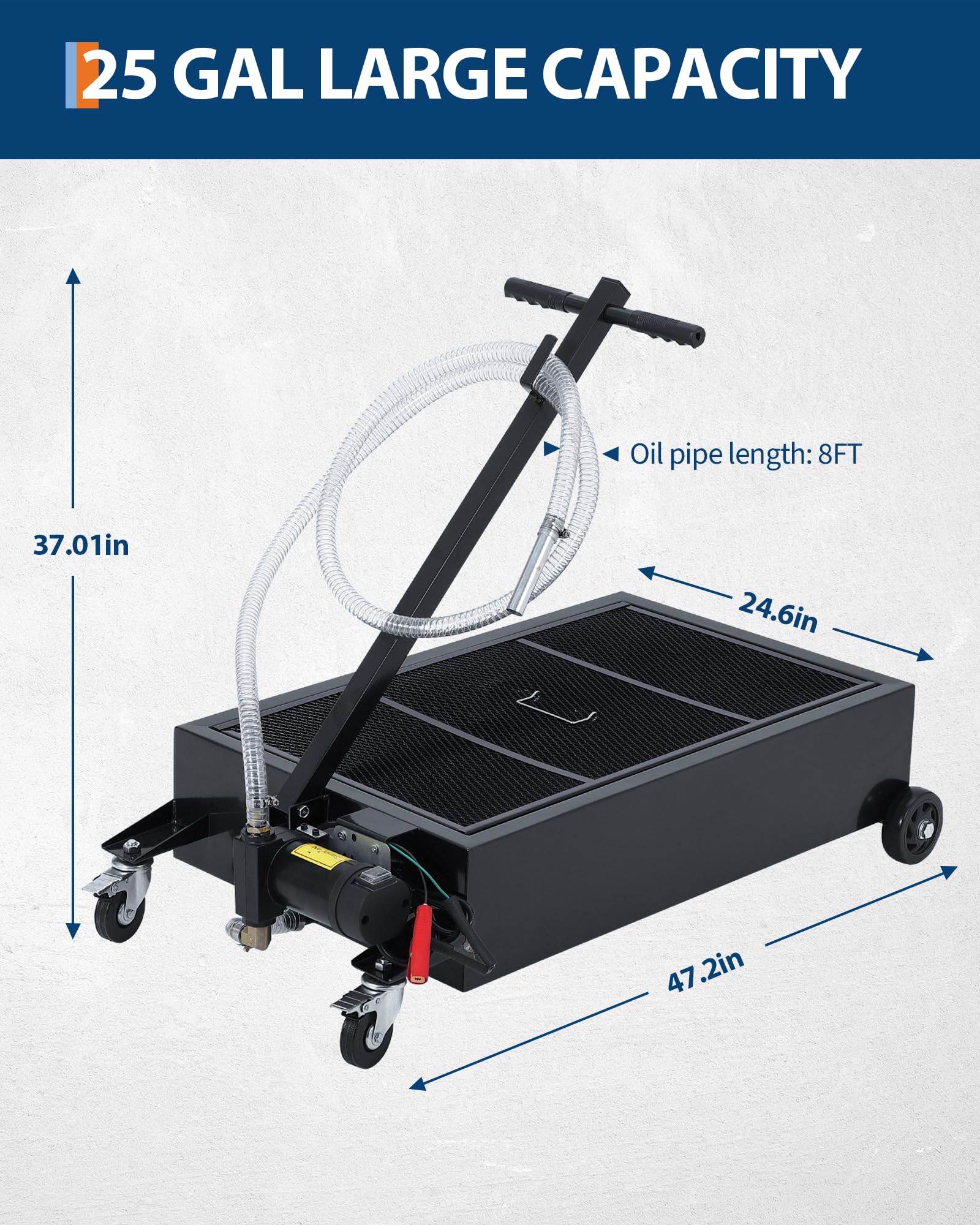 Garvee 25GAL Oil Drain Pan with 12V 180W Pump, Metal Cart, Folding Handle, 8FT Hose, Wheels, for Cars SUVs Trucks Buses RVs