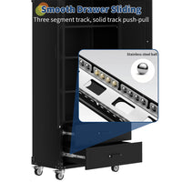 Garvee 72" Metal Storage Cabinet - Rolling Garage Cabinet with Locking Doors, 2 Drawers, 3 Adjustable Shelves, 0.6mm Cold-Rolled Steel, Lockable Wheels, Mobile Design for Garage and Office, Black