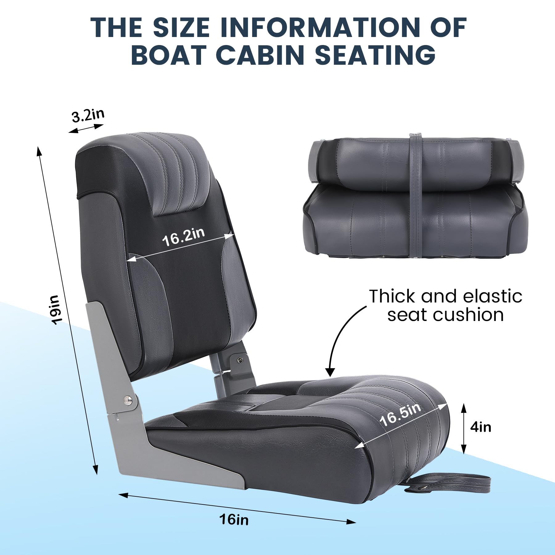 Garvee 2 Pack Folding High Back Boat Seats + Thickened Sponge Padding + Stainless Steel Screws + Waterproof PVC + Aluminum Hinges + 5" x 5" Bolt Hole Pattern + Fishing, Sightseeing