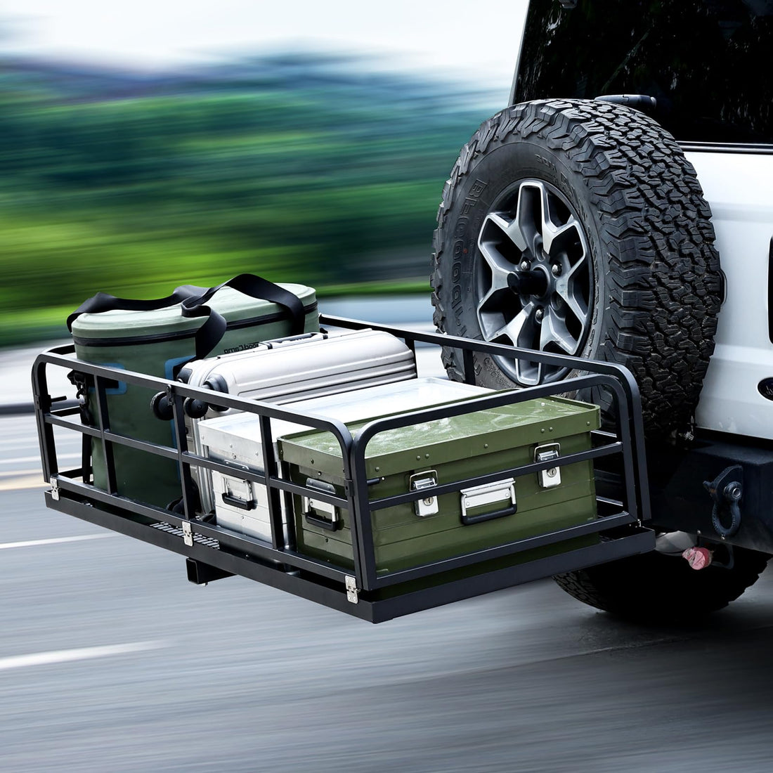 Garvee Hitch-Mounted Cargo Basket, 750 Lbs Capacity Vehicle Cargo Carrier Fit 2" Receiver with High Side Rails Fits 2" Receiver Stabilizer for Suv, Rv, Truck, Trailer, Pickup