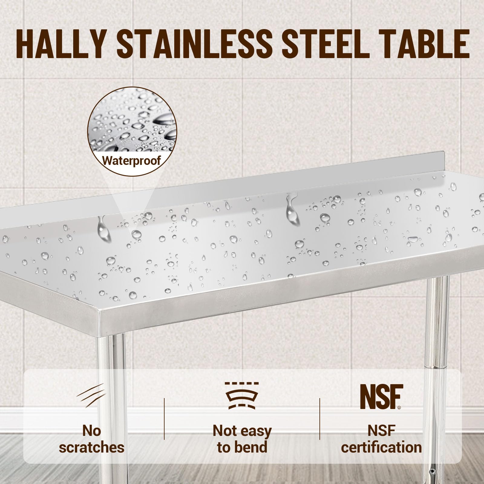 GARVEE 48"L x 24"W x 35"H Stainless Steel Work Table - Heavy-Duty Prep Table with Undershelf, Backsplash, and Hooks for High Load Bearing in Kitchen and Restaurant