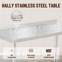 GARVEE 48"L x 24"W x 35"H Stainless Steel Work Table - Heavy-Duty Prep Table with Undershelf, Backsplash, and Hooks for High Load Bearing in Kitchen and Restaurant