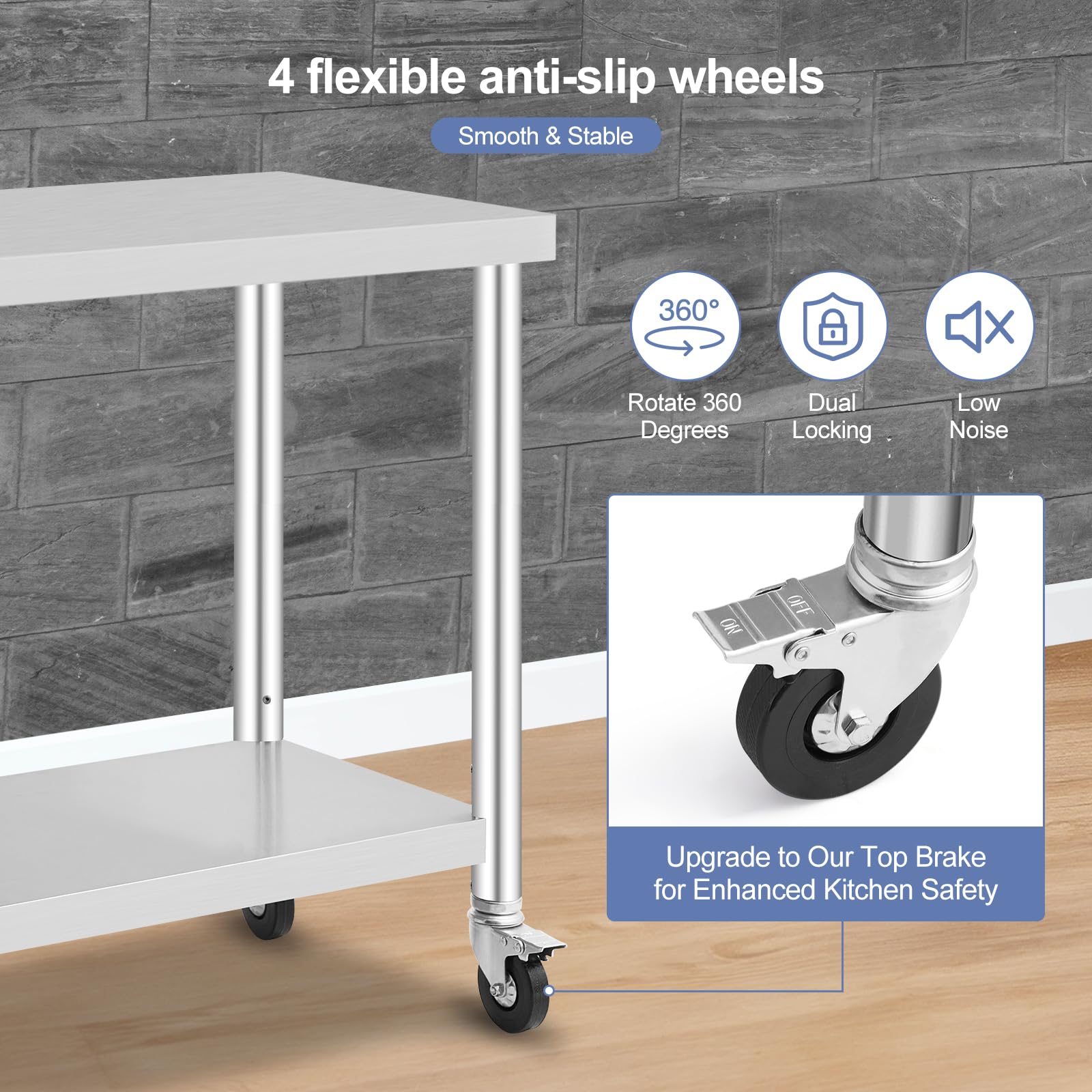 GARVEE 30"L x 18"W x 37"H Stainless Steel Work Table with Caster Wheels - Heavy-Duty Food Prep Table with Adjustable Undershelf for Kitchen, Laundry, and Hotel Use