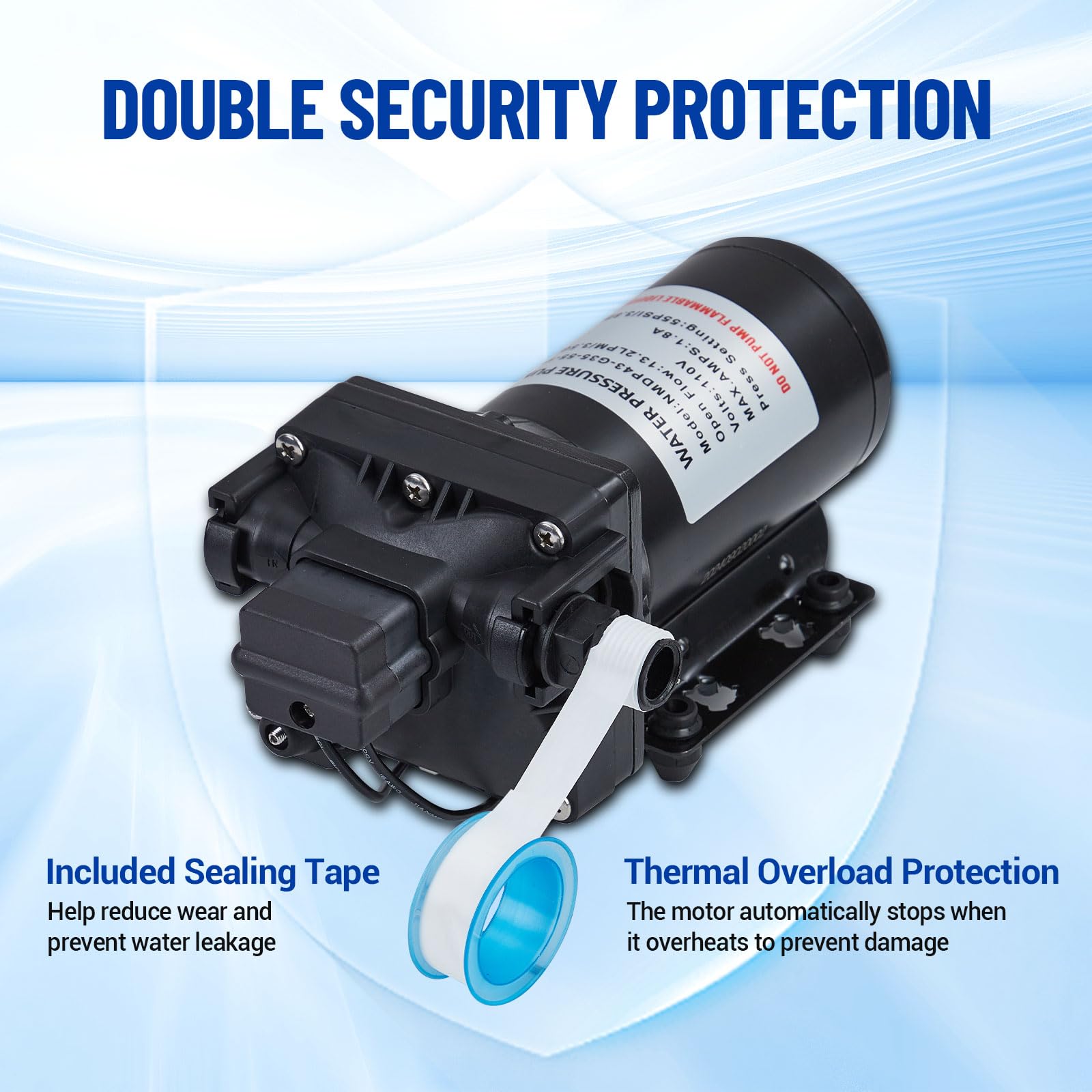 Garvee Water Pressure Booster Pump 110V AC 3.5GPM 55PSI On Demand Water Diaphragm Pump with 124Ft Head Lift, Self-Priming RV Fresh Water Pump with Pressure Switch for Home Marine Yacht Garden Hose