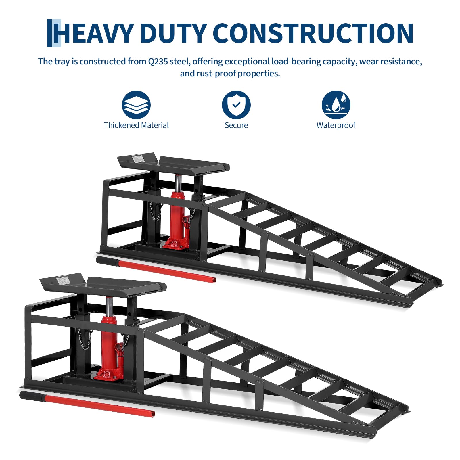 Garvee 2-Pack Hydraulic Car Ramps, 5T/11000 lbs Capacity Low-Profile Car Lift with Adjustable Height (9.4"-13.34") for Trucks, Trailers, and Auto Repair in Garage, Black