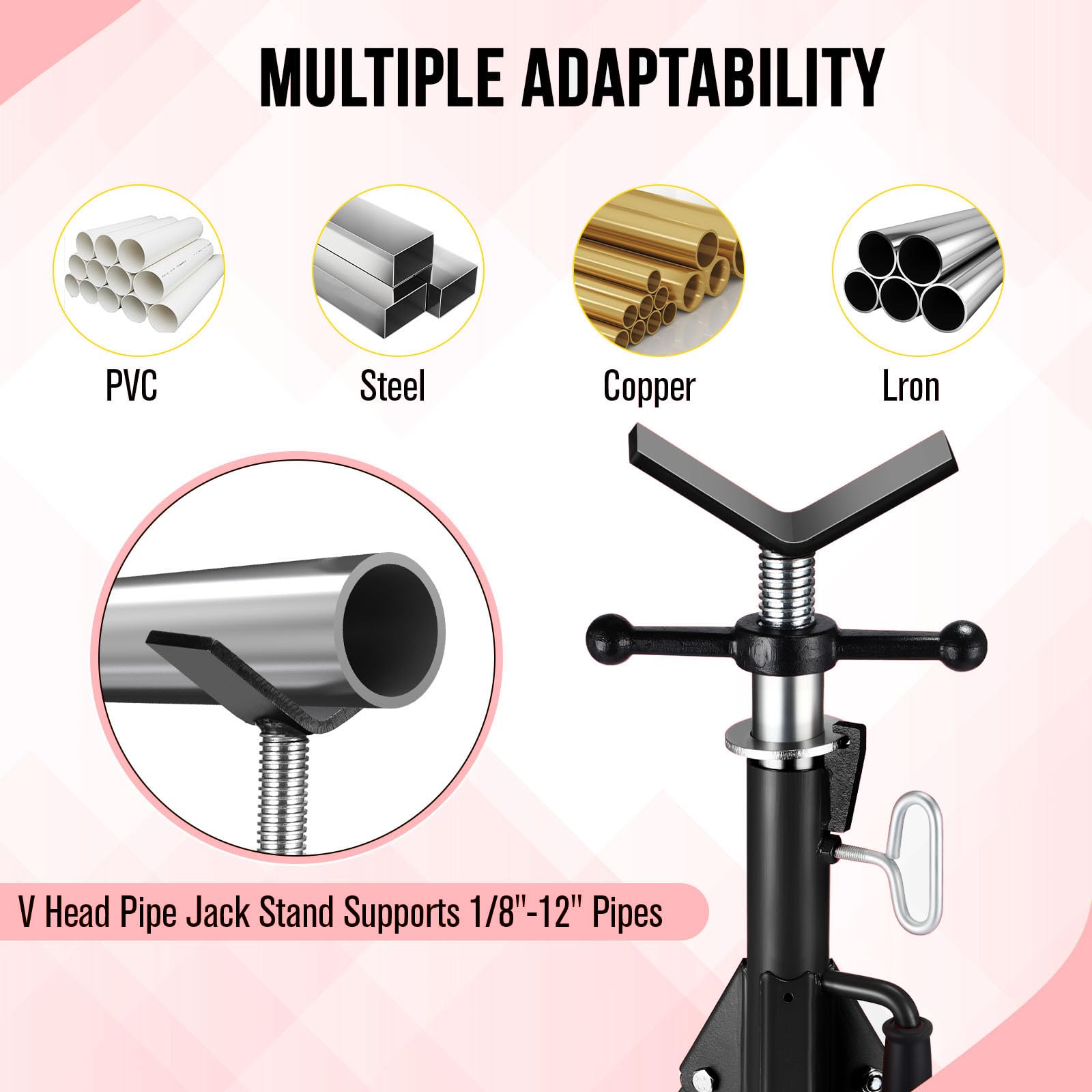 Garvee V-Head Pipe Jack Stand 2500 Lbs Load Capacity Adjustable 28-52" Height Heavy-Duty Steel Folding Legs Portable for Welding Automotive HVAC