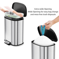 Garvee D-Shape Kitchen Trash Can 50L/13.2 Gal, Smudge Resistant Step-On Garbage Can with Lid, Stainless Steel Trash Bin with Removable Buckets, Soft-Close Lid