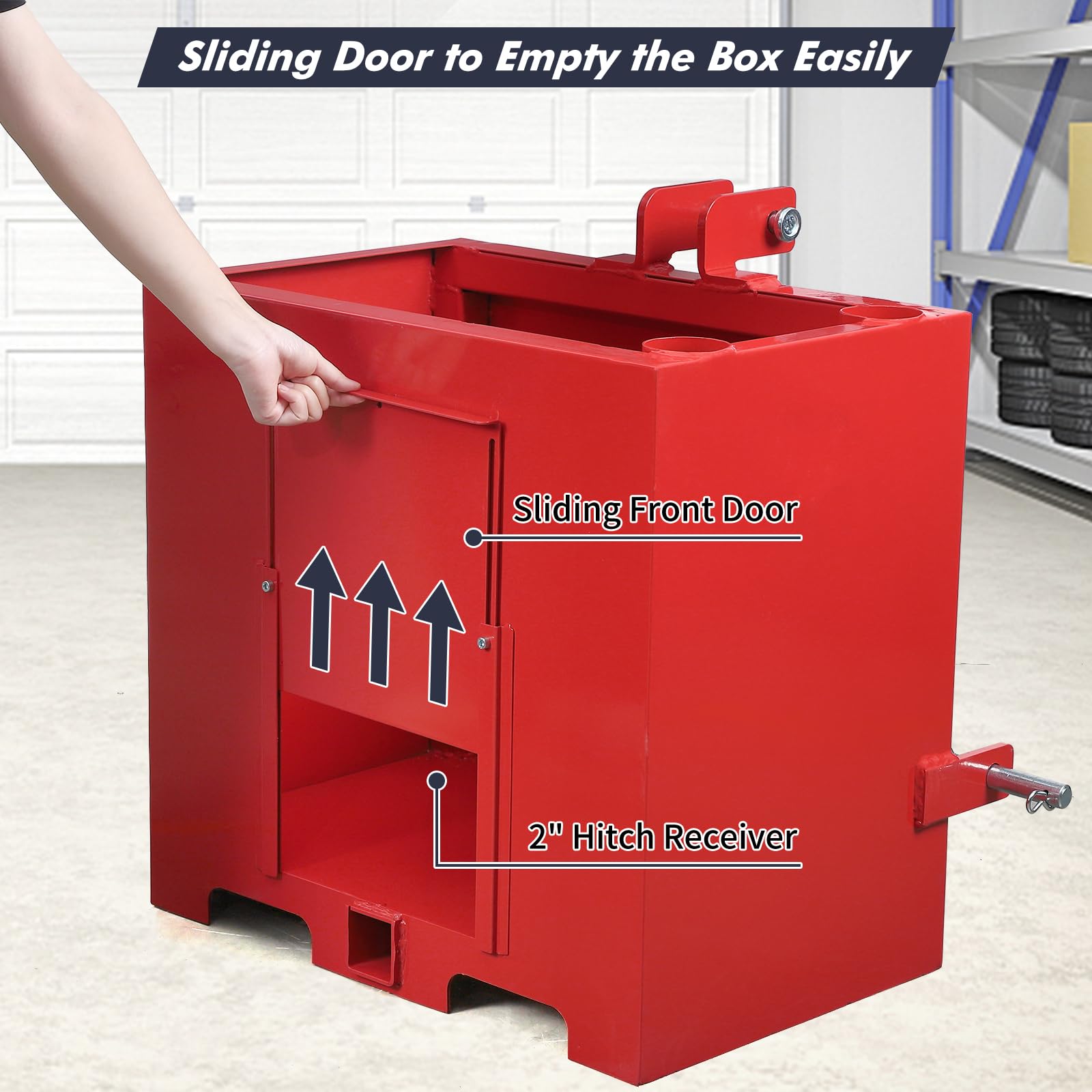 Garvee Ballast Box 3 Point Category 1 Tractor, 800lbs Capacity Tractor Ballast with 2" Hitch Receiver, Fits Category 1 Tractor Attachment, Black