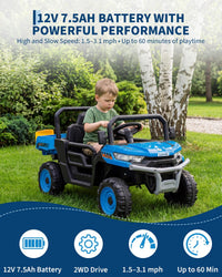 Garvee 12V Kids Ride on Dump Truck with Parent Remote Control, Single Seater Electric Farm Truck for Kids, Powered Dump Bed, Double Opening Doors, Suspension, LED Lights, MP3 & Horn,Blue