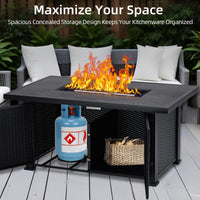 Garvee 57 Inch Gas Fire Pit Table, 50,000 Btu Outdoor Propane Fire Pit with Lid, Rain Cover, Volcanic Rocks, Rectangular Fire Table for Outside Garden, Patio, Yard, Metal Fence Surface