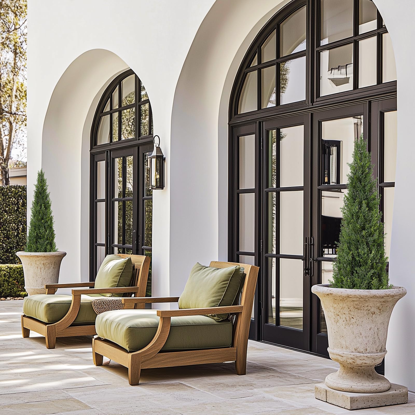 Garvee Artificial Cedar Topiary Trees for Home Decor, 4ft Fake Cypress Trees Potted Faux Evergreen Plants for Outdoor Indoor Front Porch Garden Set of 2