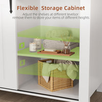 Garvee Farmhouse Buffet Cabinet, Kitchen Sideboard with Sliding Barn Doors, 5 Drawers, Wooden Storage Cabinet, Coffee Bar Station for Kitchen, Living Room, Dining Room, White