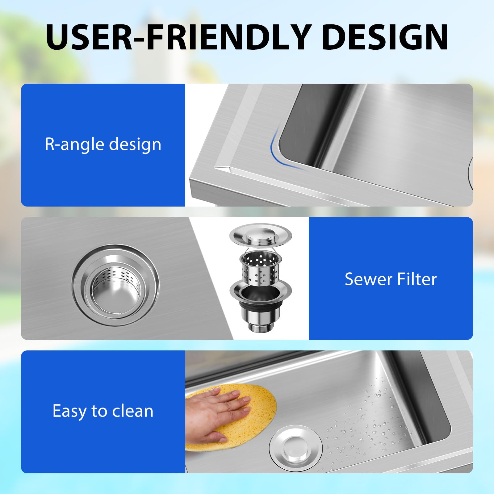 Garvee 23"D x 20"W x 35"H Stainless Steel Utility Sink - Freestanding Single Bowl with Hot & Cold Water Pipe for Restaurant, Laundry, Bathroom, Garage, Farmhouse