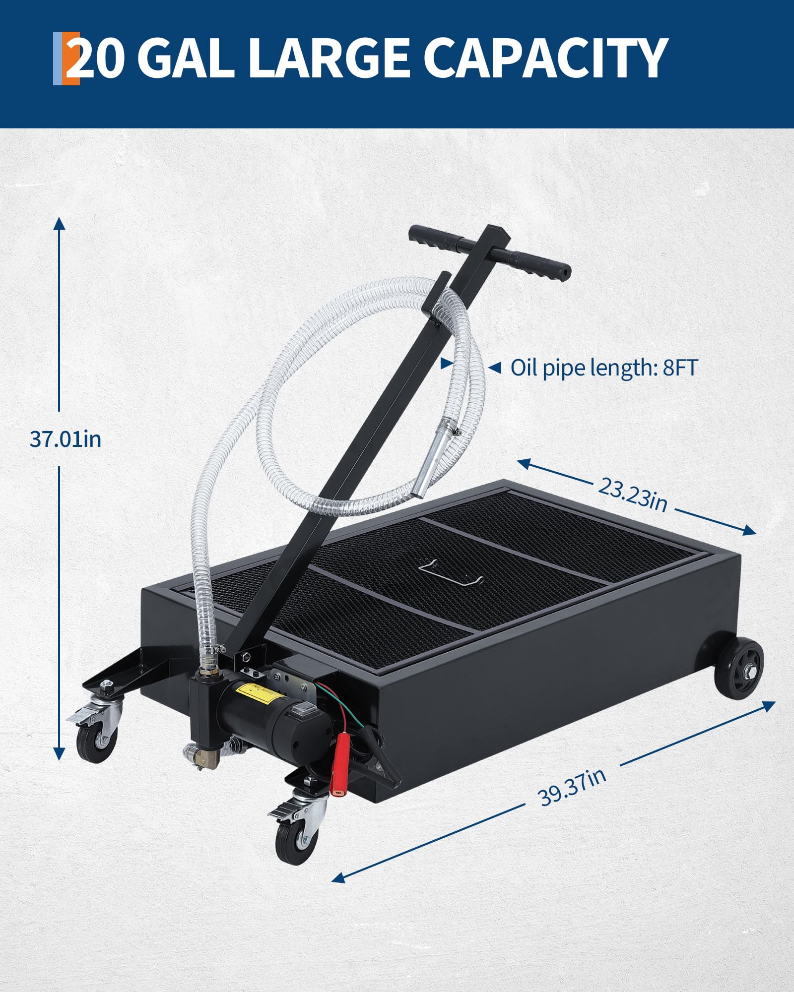Garvee 20GAL Oil Drain Pan with 12V 180W Electric Pump, Metal Cart, 8FT Hose, Folding Handle, Wheels, for Cars SUVs Trucks Buses RVs, Black