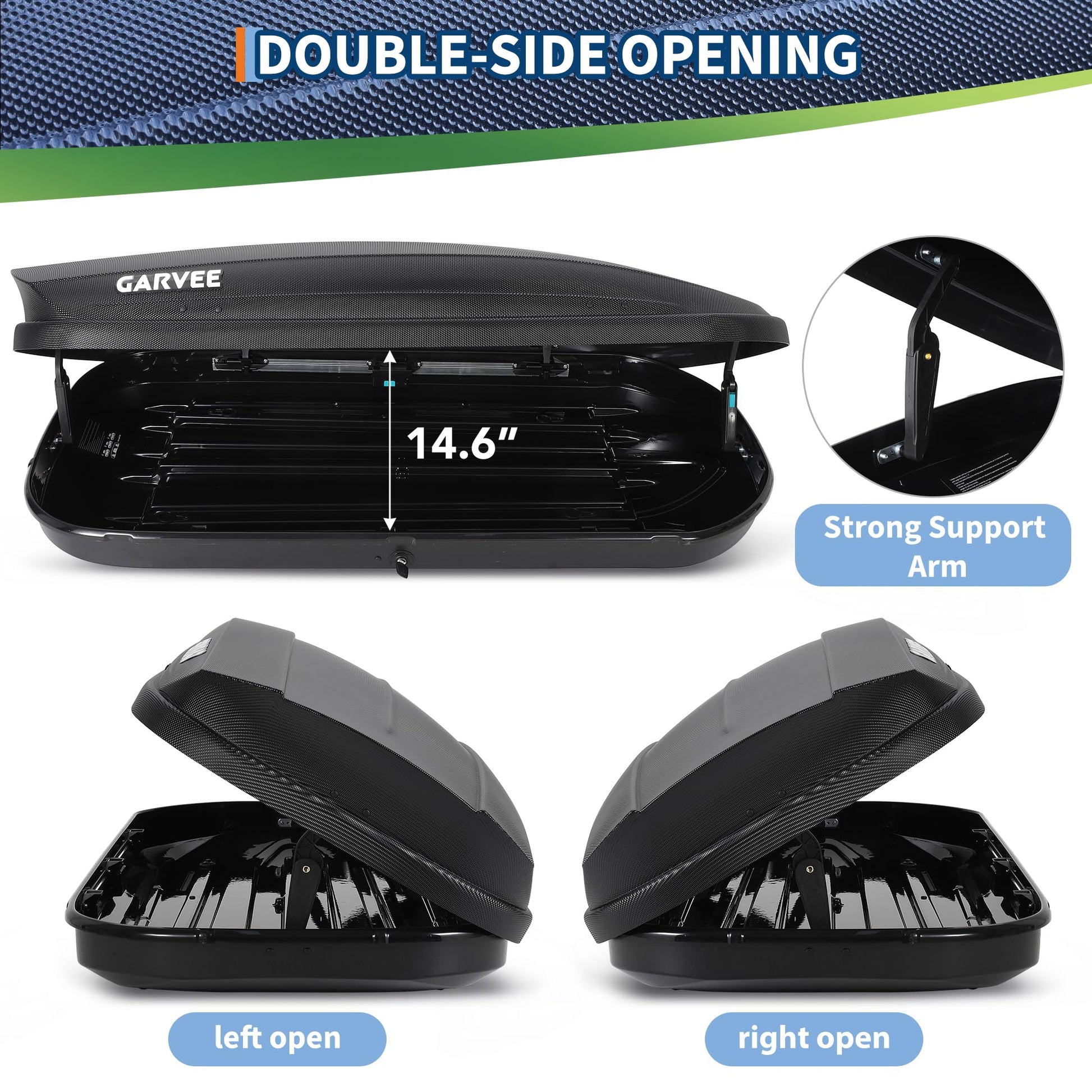 Garvee Rooftop Cargo Box Carrier, Dual-Side Opening Hard-Shell Roof Mount with 12 Cubic Feet Storage, 165 lbs Capacity, Secure Straps & Keys for Travel, Black