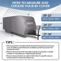 Garvee RV Cover, 27-30FT Travel Trailer Cover, Anti-UV and Waterproof with Windproof Straps, Tire Covers, Gutter & Tongue Jack Covers, and Adhesive Repair Patches for Motorhomes