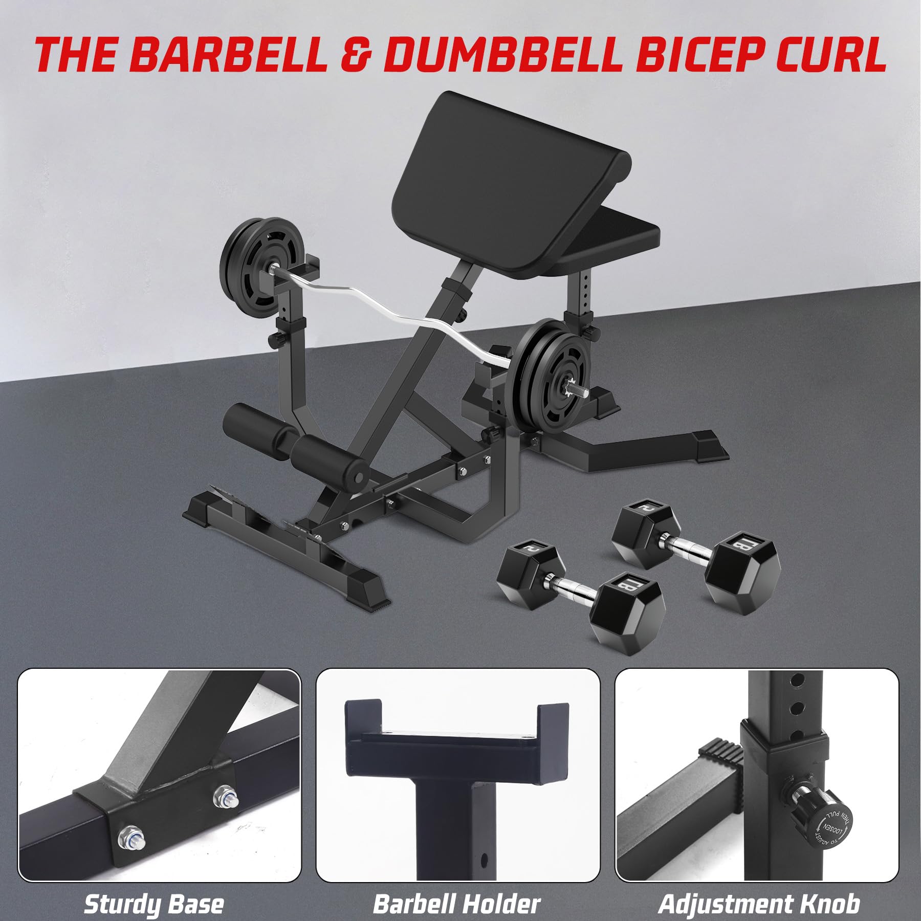 Garvee 2-In-1 Roman Chair & Preacher Curl Bench Multi-Function Heavy-Duty Hyperextension Bench for Home With Adjustable Height for Arms, Ab, Back, Glute & Leg Extension Exercise Equipment, Black