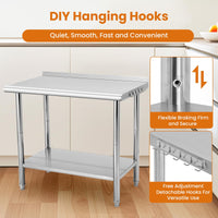 Garvee 36"L x 24"W x 35"H Stainless Steel Table for Prep & Work with Backsplash, Commercial Metal Kitchen Prep Table with Hooks and Adjustable Shelf, Heavy Duty Table for Home Garage Restaurant