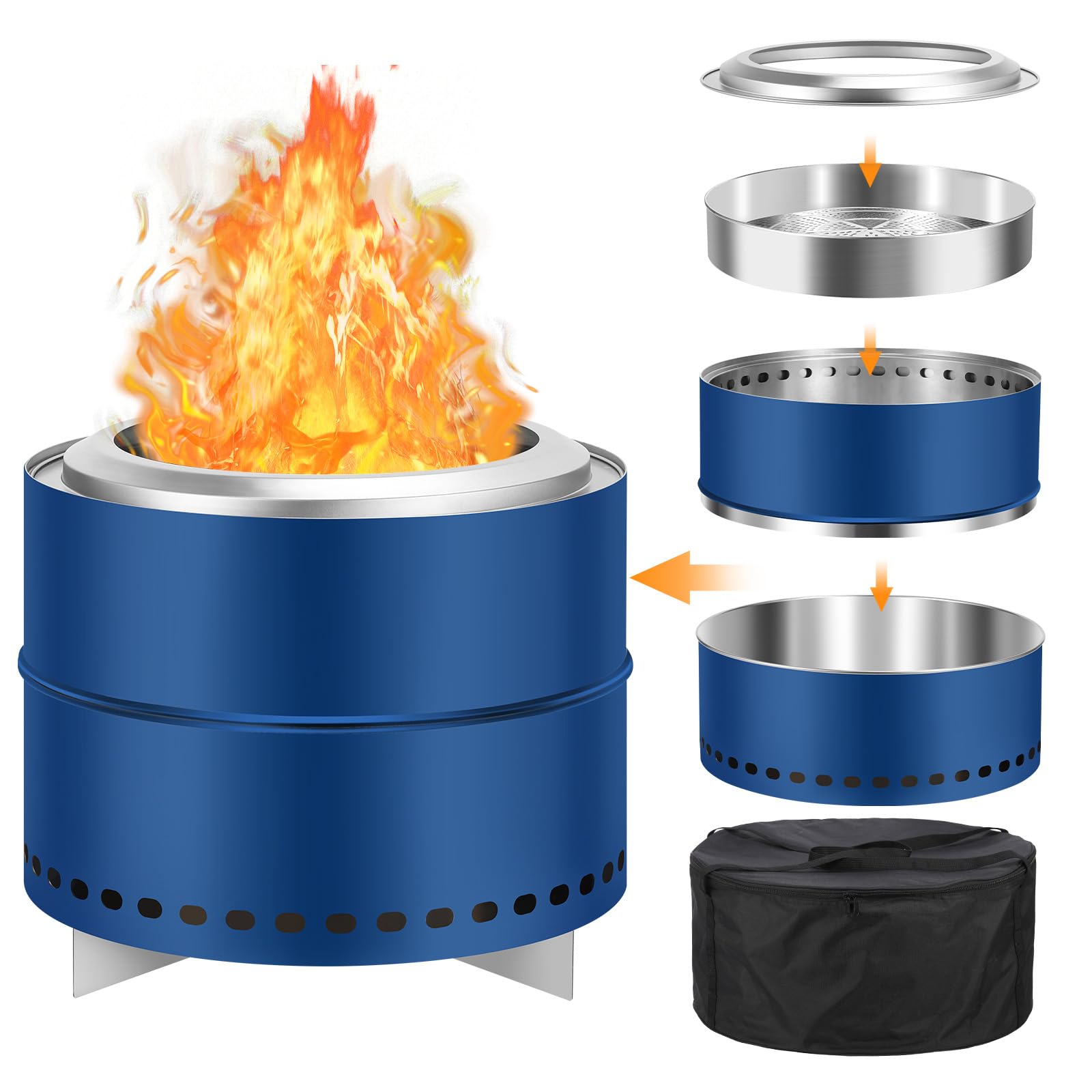 Garvee 20 Inch Portable Smokeless Firepit with Stand, Bonfire Wood Burning Fire Pit for Camping & Picnic Outside, Stainless Steel Large Fire Pit with Carry Bag, Split Structure
