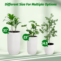 Garvee 31" Tall White Planter with Water Level Monitor, Self-Watering System & Wheels - Medium Flower Pot for Living Room, Office, Patio & Garden