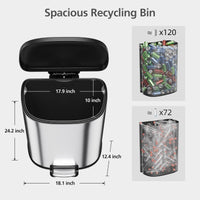 Garvee D-Shape Kitchen Trash Can 50L/13.2 Gal, Smudge Resistant Step-On Garbage Can with Lid, Stainless Steel Trash Bin with Removable Buckets, Soft-Close Lid