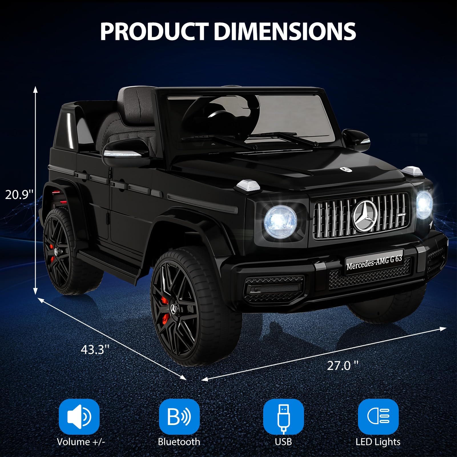 Garvee 12V Kids Ride on Car, Licensed Mercedes Benz G63 Electric Car w/Remote Control, Music, Spring Suspension, LED Light, Bluetooth, Horn, AUX, Safety Lock Battery Powered Electric Vehicle - Black