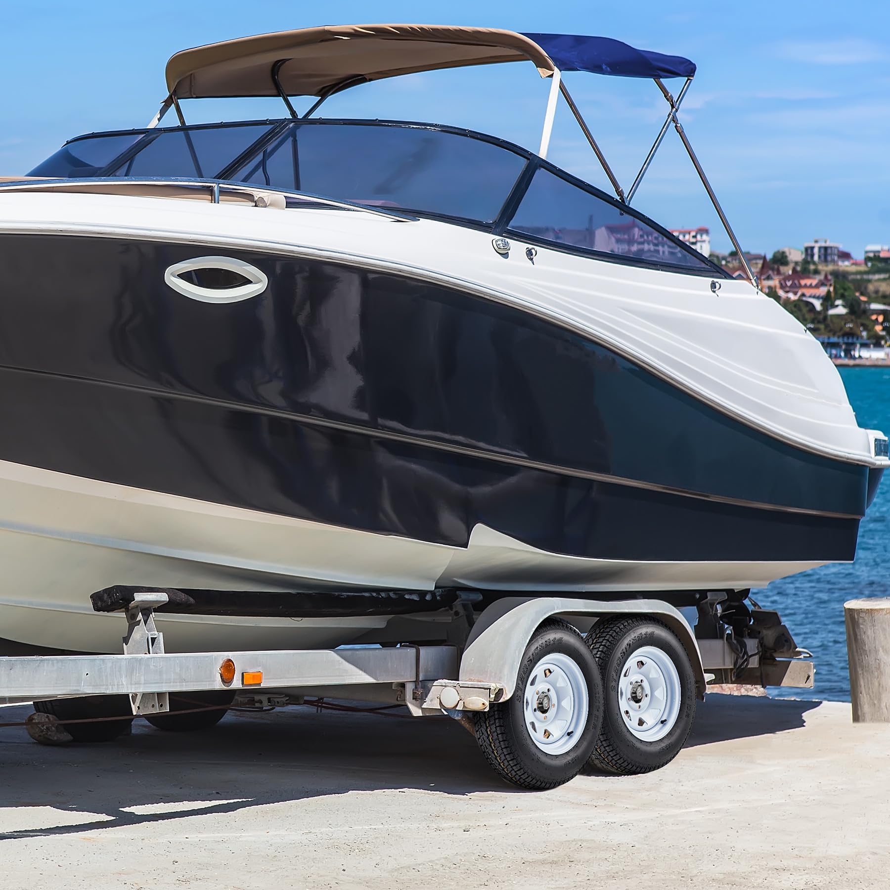 Garvee Set of 4 ST205/75D14 Trailer Tires with 14'' Rims, 5 Lug 4.5'', Load Range C, 6PR, White, Durable All-Season