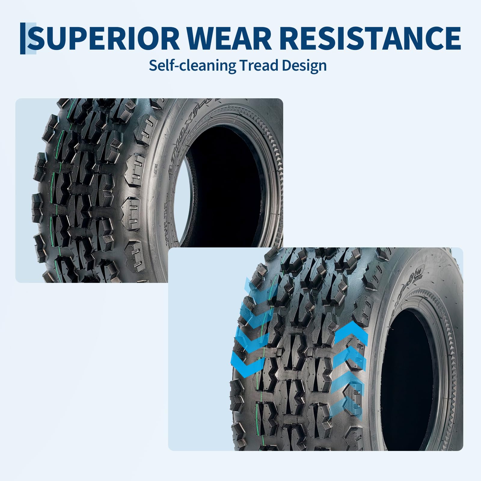 Garvee 19x7-8 ATV/UTV Knobby Sport Tires - Front 19x7x8 Mini Bike Tires, 4-Ply Tubeless All-Terrain, Black