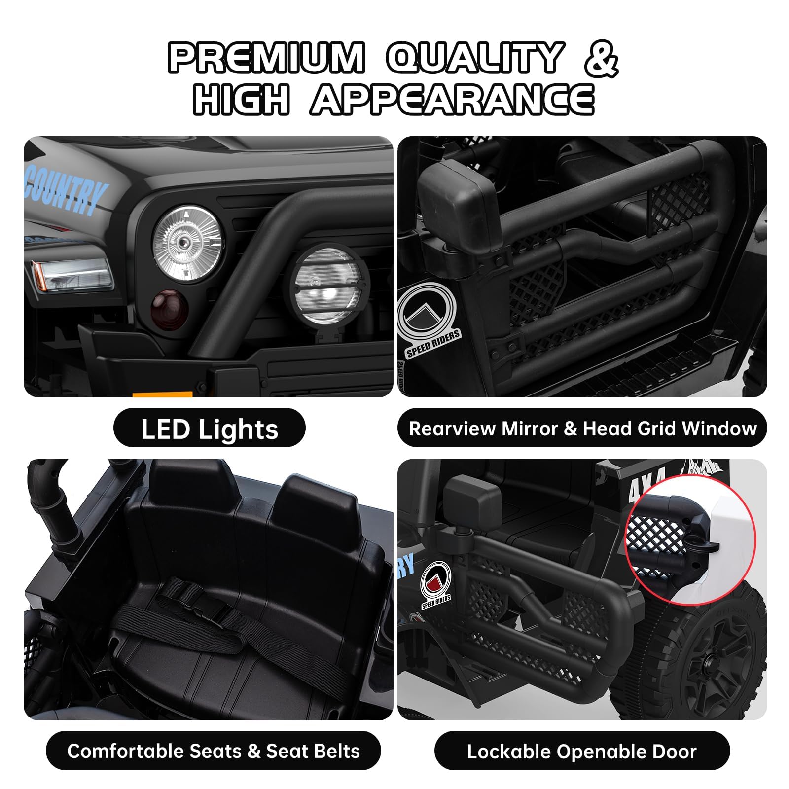 Garvee Ride - P Series: 12V Kids Ride On Truck Car w/Parent Remote Control, Spring Suspension, Led Lights,3 Speed Adjustable, Kids Gift for Boys and Girls - Black