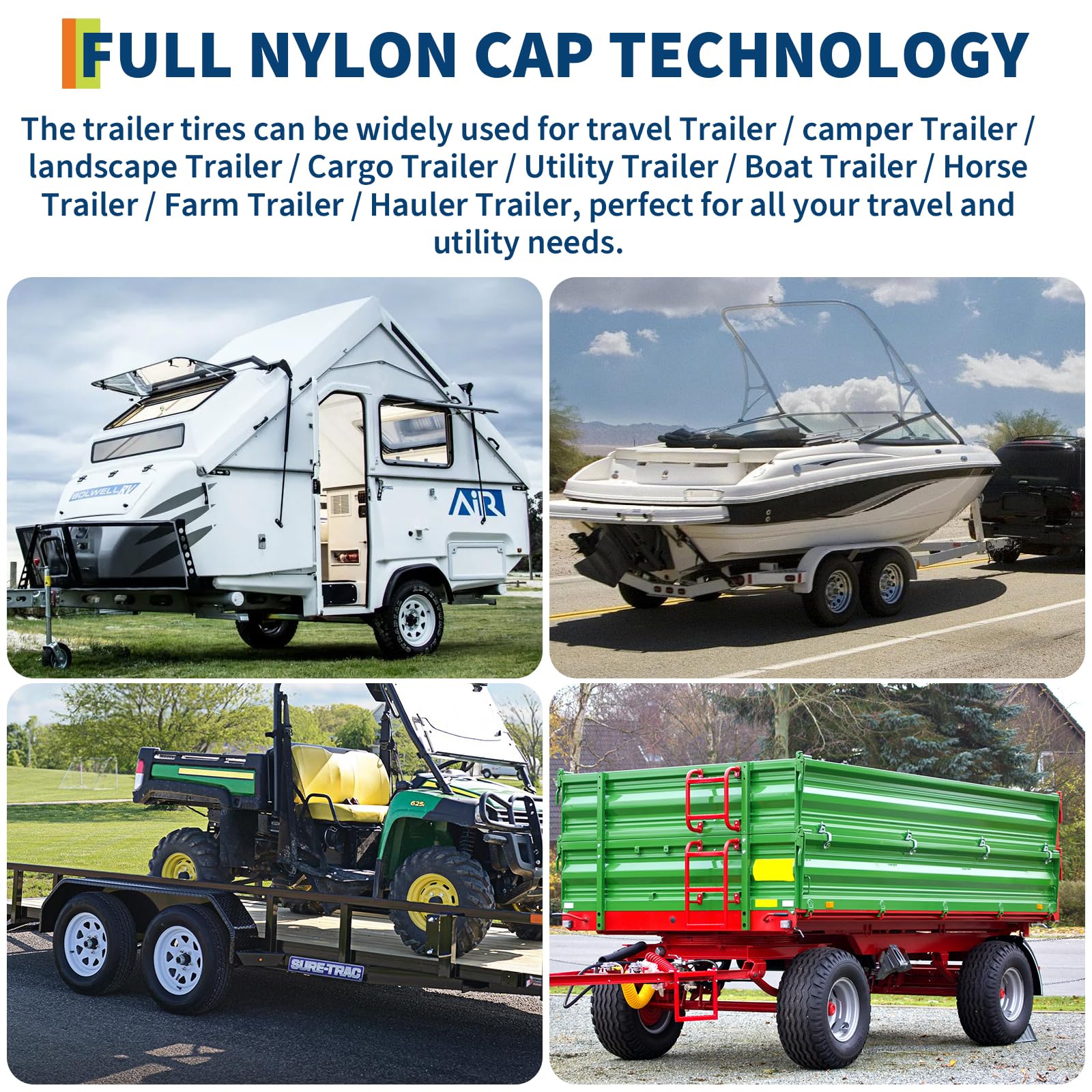 Garvee 4.80-12 Trailer Tire and Wheel Assembly, Heavy-Duty Load Range C 6PR, 12 Inch White Modular Wheel for Utility Boat Camper Trailers, Set of 2