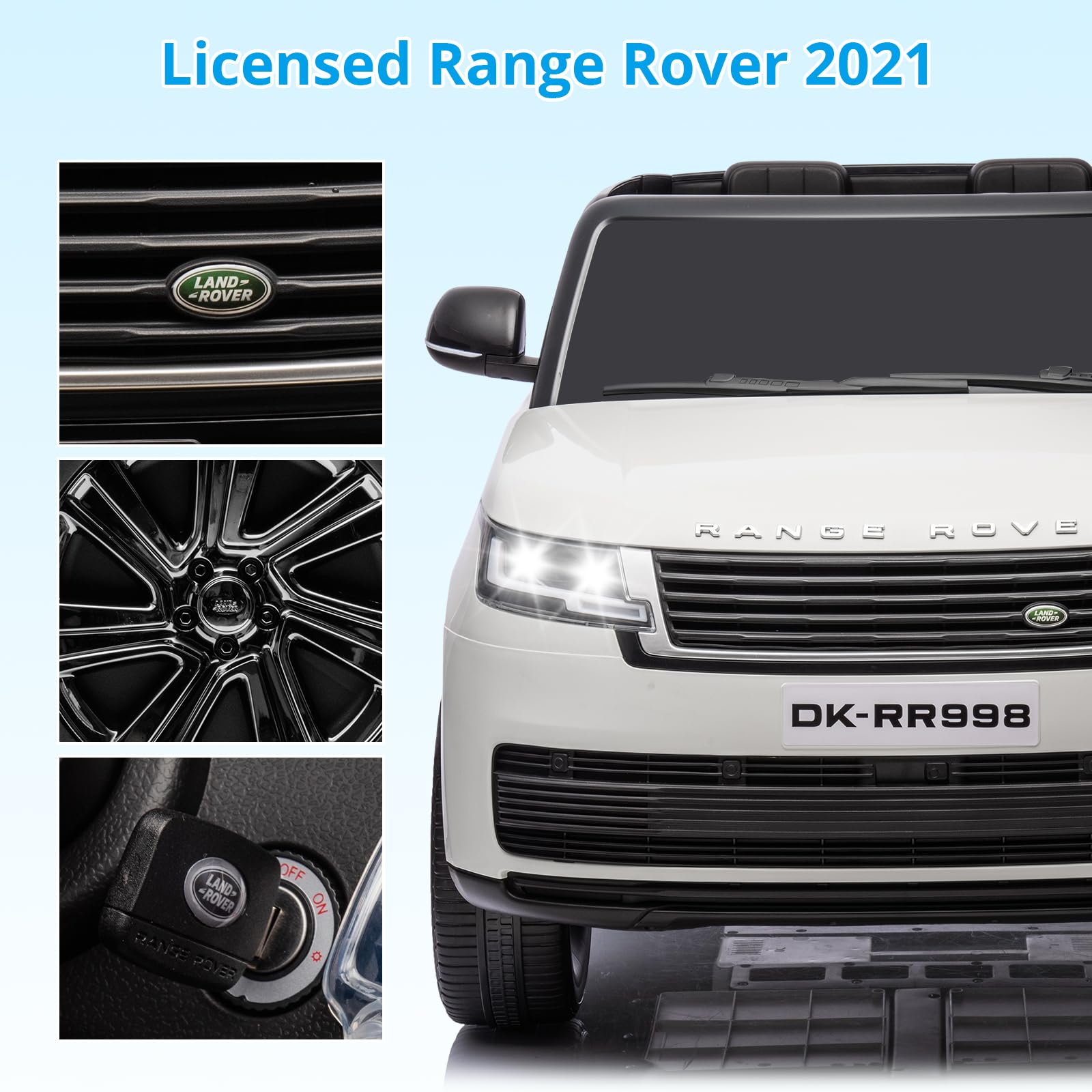 Garvee Ride - P Series: 24V 2-Seater Land Rover Ride-On Car For age 3+, With MP3, 3 Speeds, Remote Control, LED, 4-Wheel Suspension - White