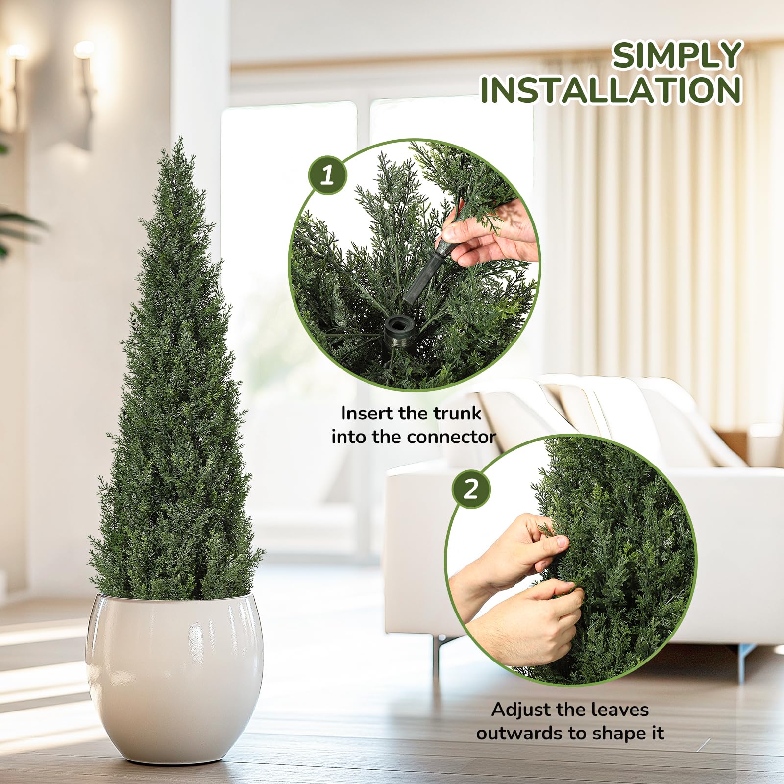 Garvee Artificial Cedar Topiary Trees for Home Decor, 4ft Fake Cypress Trees Potted Faux Evergreen Plants for Outdoor Indoor Front Porch Garden Set of 2