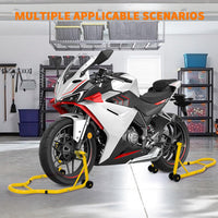 Garvee Heavy Duty Motorcycle Stand Lift - 900 lbs Capacity, Adjustable Universal Fit, Steel Frame, Front & Rear Combo, Yellow, for Repairs & Storage