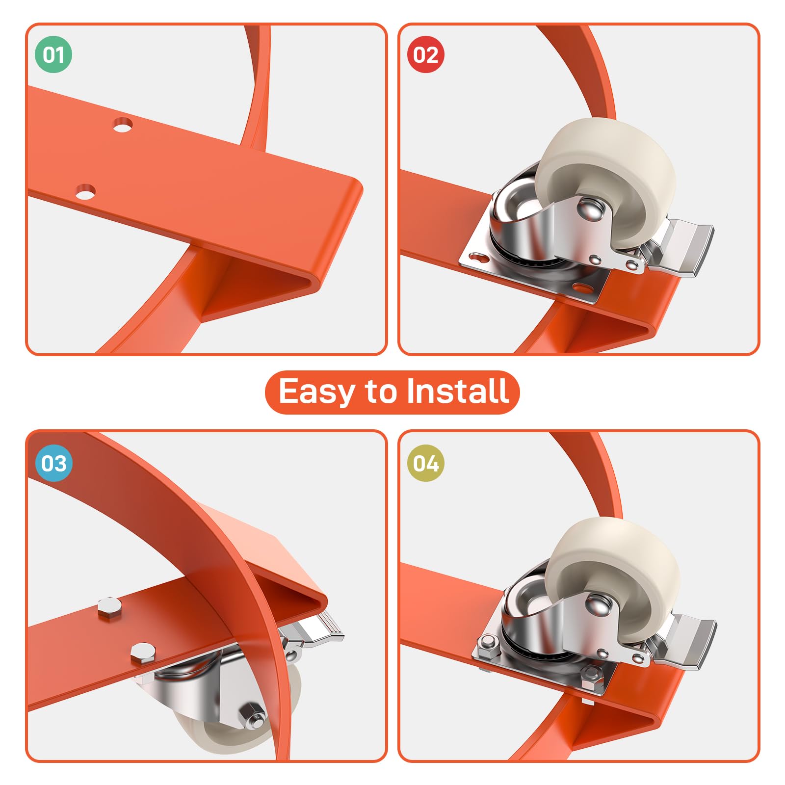 Garvee Two-Piece 55 Gallon Drum Dolly, Heavy Duty Barrel Dolly with 4 Caster Wheels, 1000 LBS Capacity Trash Can Dolly Non-tipping Hand, Orange Steel Frame Dolly