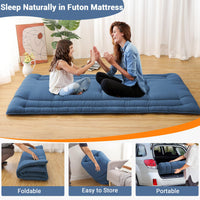 Garvee Twin Size Futon Mattress, Japanese Floor Mattress Floor Bed for Kids Adults Roll Up Sleeping Mattress, Tatami Mat Dorm Floor Mattress Pad for Easy Storage, Navy Blue