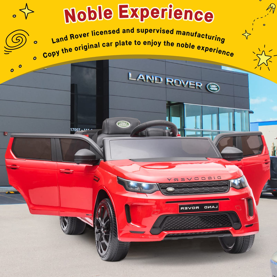 Garvee Ride - P Series: 12V Land Rover mini Kids Ride-On Car: Remote Control, LED Lights, Bluetooth, Music, Radio, Battery Powered, for Ages 3-8 - Red