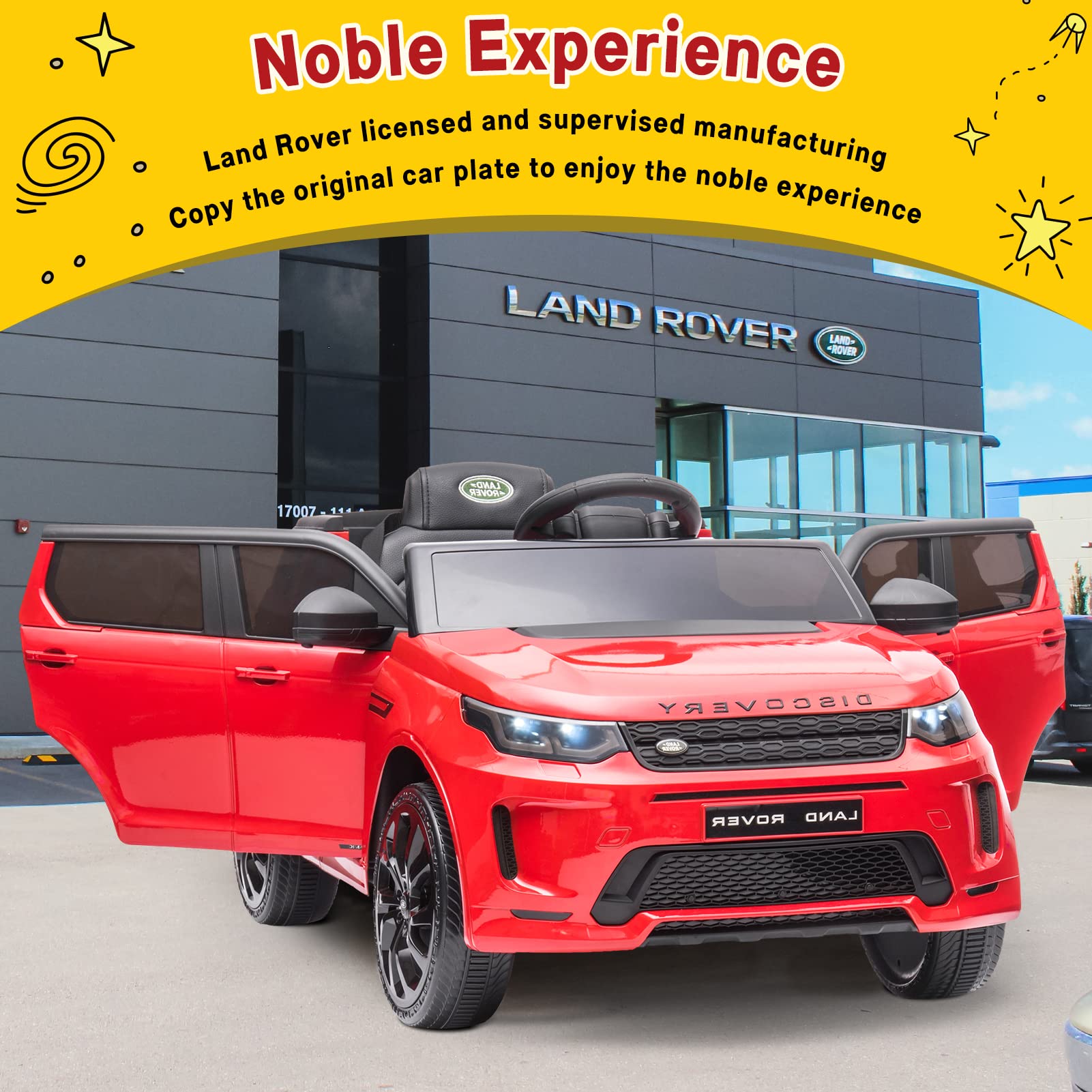 Garvee Ride - P Series: 12V Land Rover mini Kids Ride-On Car: Remote Control, LED Lights, Bluetooth, Music, Radio, Battery Powered, for Ages 3-8 - Red