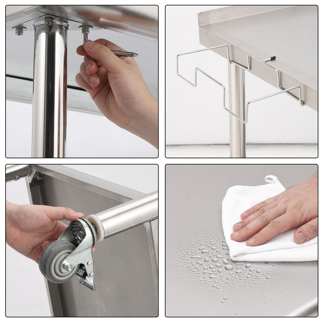 GARVEE 48"L x 24"W x 35"H Stainless Steel Work Table - Heavy-Duty Prep Table with Undershelf, Backsplash, Wheels, and Garbage Rack for Kitchen and Commercial Use