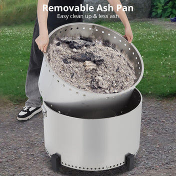 Garvee 27 Inch Smokeless Firepit Outdoor, Stainless Steel Fire Pit with Removable Stand & Ash Pan, Large Portable Outdoor Fire Pit, Smokeless Wood Burning Firepit for Camping Backyard