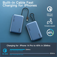 Garvee Wireless Portable Charger with Built in Cable， 10000mAh Magnetic Power Bank PD 20W Mag-Safe Battery Pack for iPhone 14/13/12