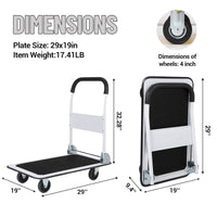 Garvee Platform Truck Cart 330 LBS Load Capacity, Foldable Steel Hand Push Dolly with 4" Rubber Wheels, Heavy Duty Flatbed Hand Cart 29" x 19" for Loading and Moving, Home Office Warehouse