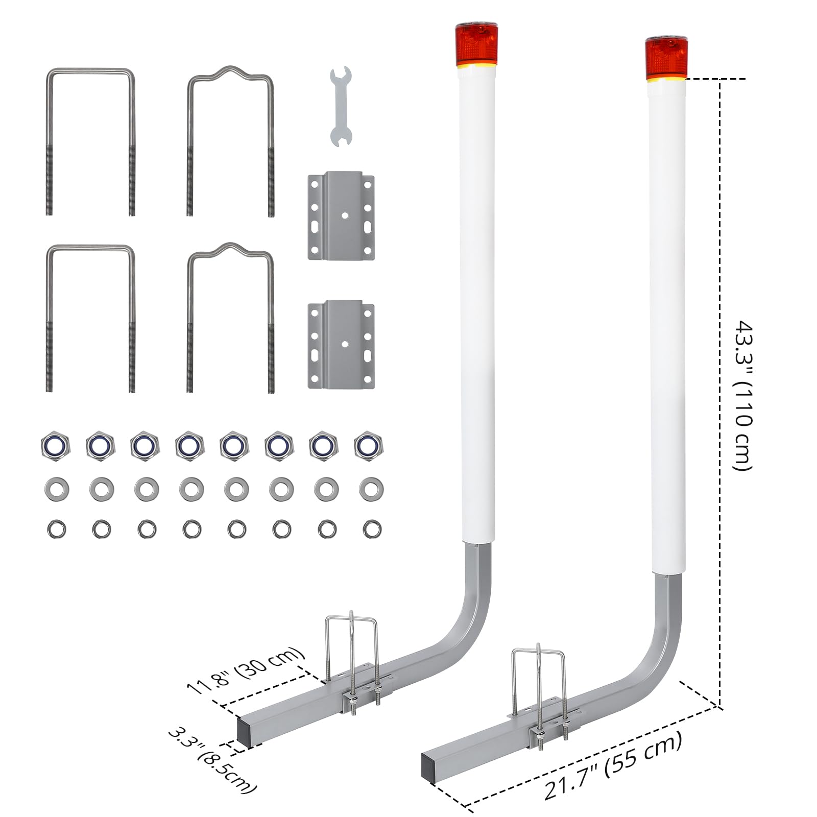 Garvee 40" 2PCS Rustproof Galvanized Steel Trailer Guide with Light, Boat Trailer Guide, Adjustable Width Design Trailer Guide Poles, Trailer Guides with PVC Pipes with Light