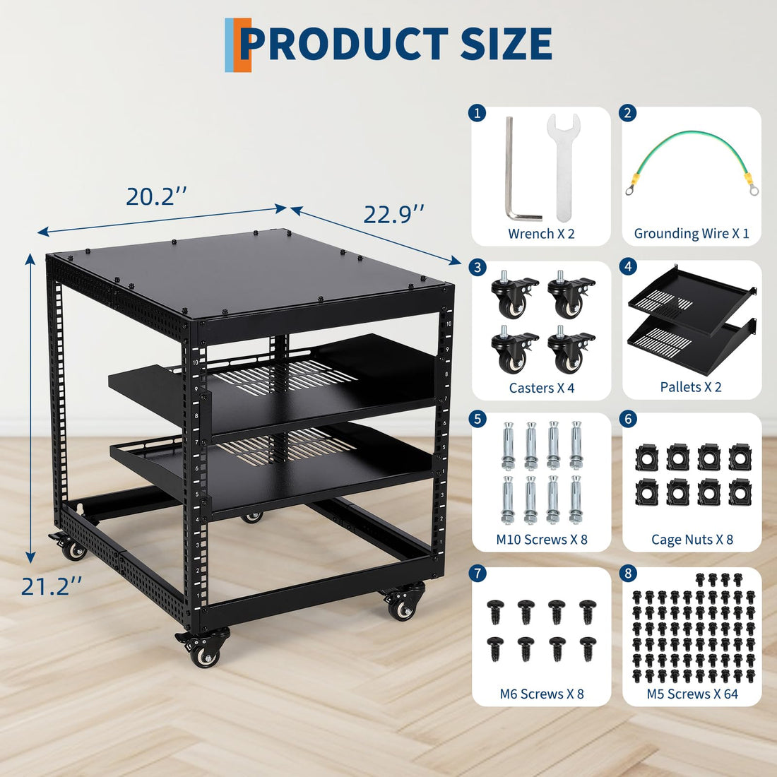 Garvee 10U Open Frame Server Rack, 23''-40'' Adjustable Depth, Wall Mount & Free Standing Network Rack with 4 Lockable Casters & 2pcs 1U Server Rack Shelf, Holds All Your IT/AV Equipment Rack