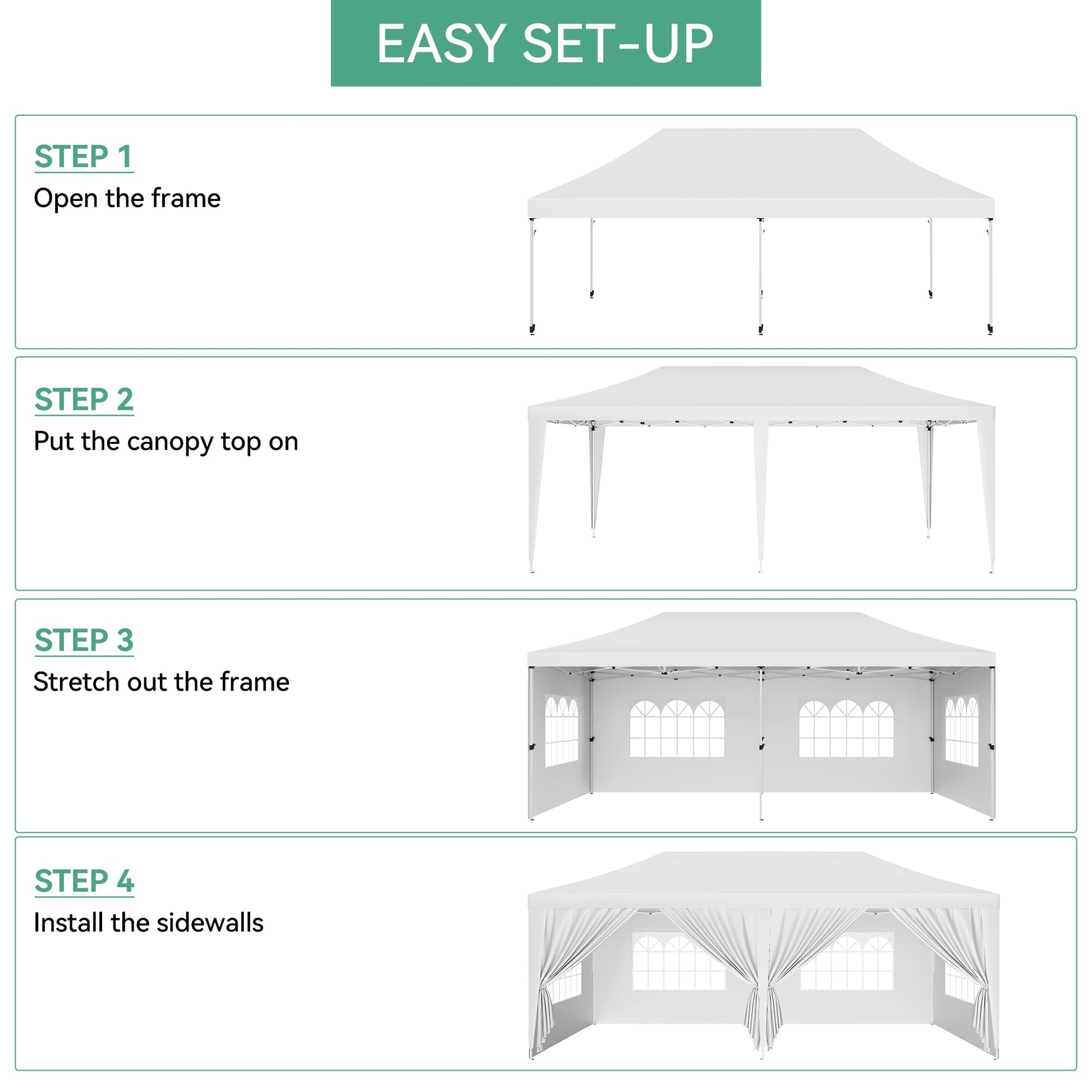 Garvee Upgraded 10x20ft Pop-Up Canopy Tent with 6 Removable Sidewalls - Heavy Duty Commercial Tent for Parties, Roller Bag, Sand Bags & Stakes, White