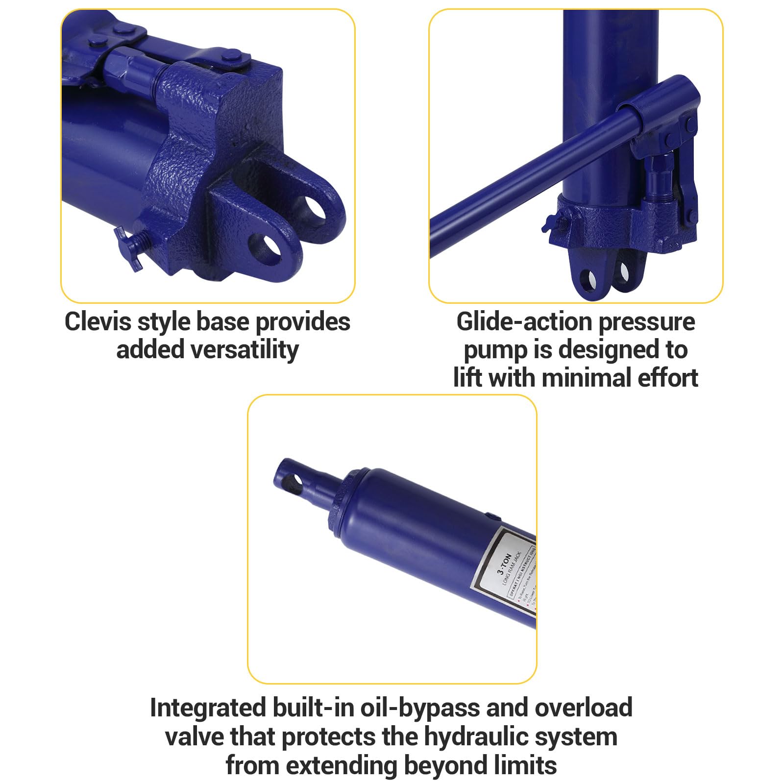 Garvee 3 Ton Long Hydraulic Ram Jack with Handle, Hydraulic Long Ram Jack Engine Lift Hoist Manual Cherry Picker Compatible with All Terrain Vehicle