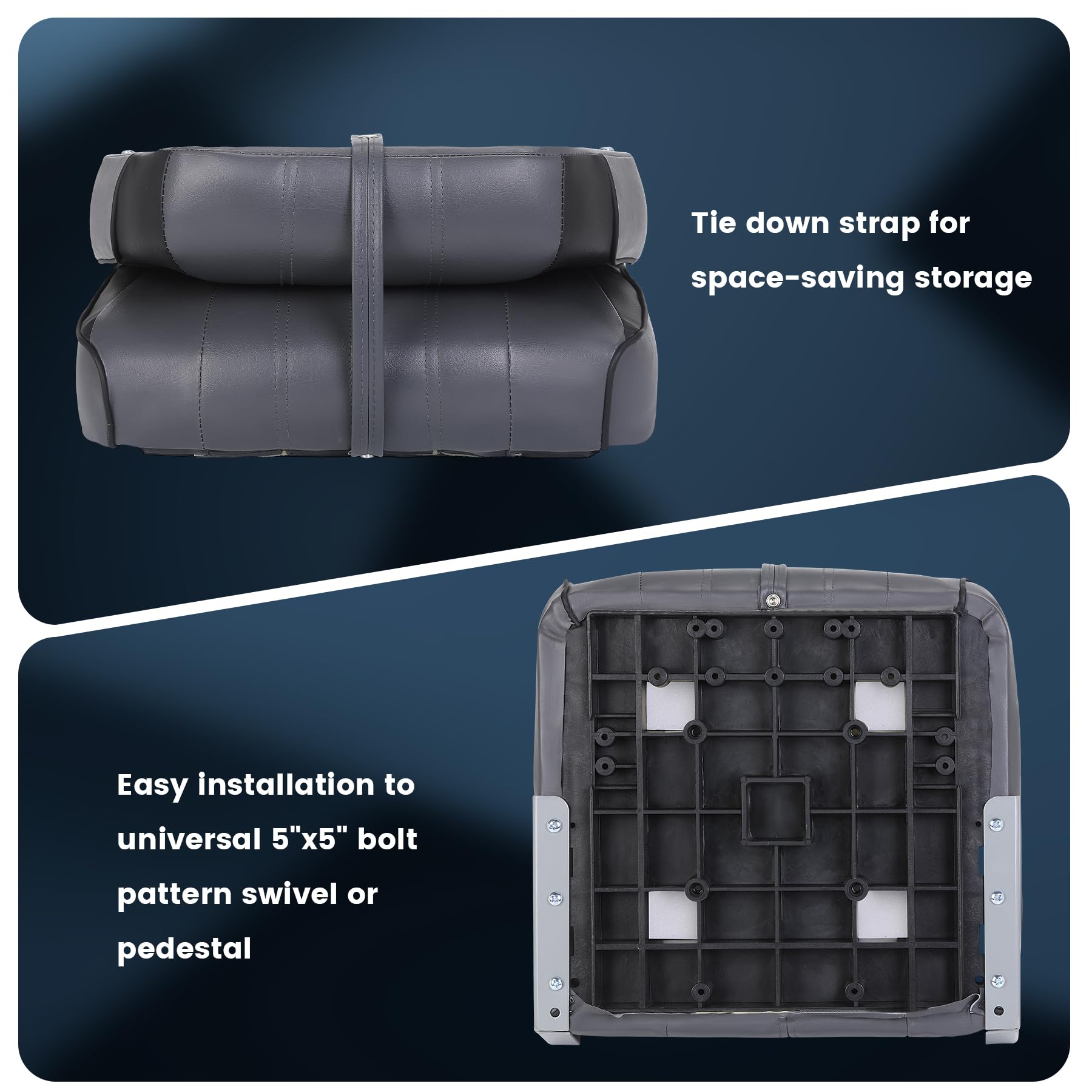 Garvee 2 Pack Folding High Back Boat Seats + Thickened Sponge Padding + Stainless Steel Screws + Waterproof PVC + Aluminum Hinges + 5" x 5" Bolt Hole Pattern + Fishing, Sightseeing